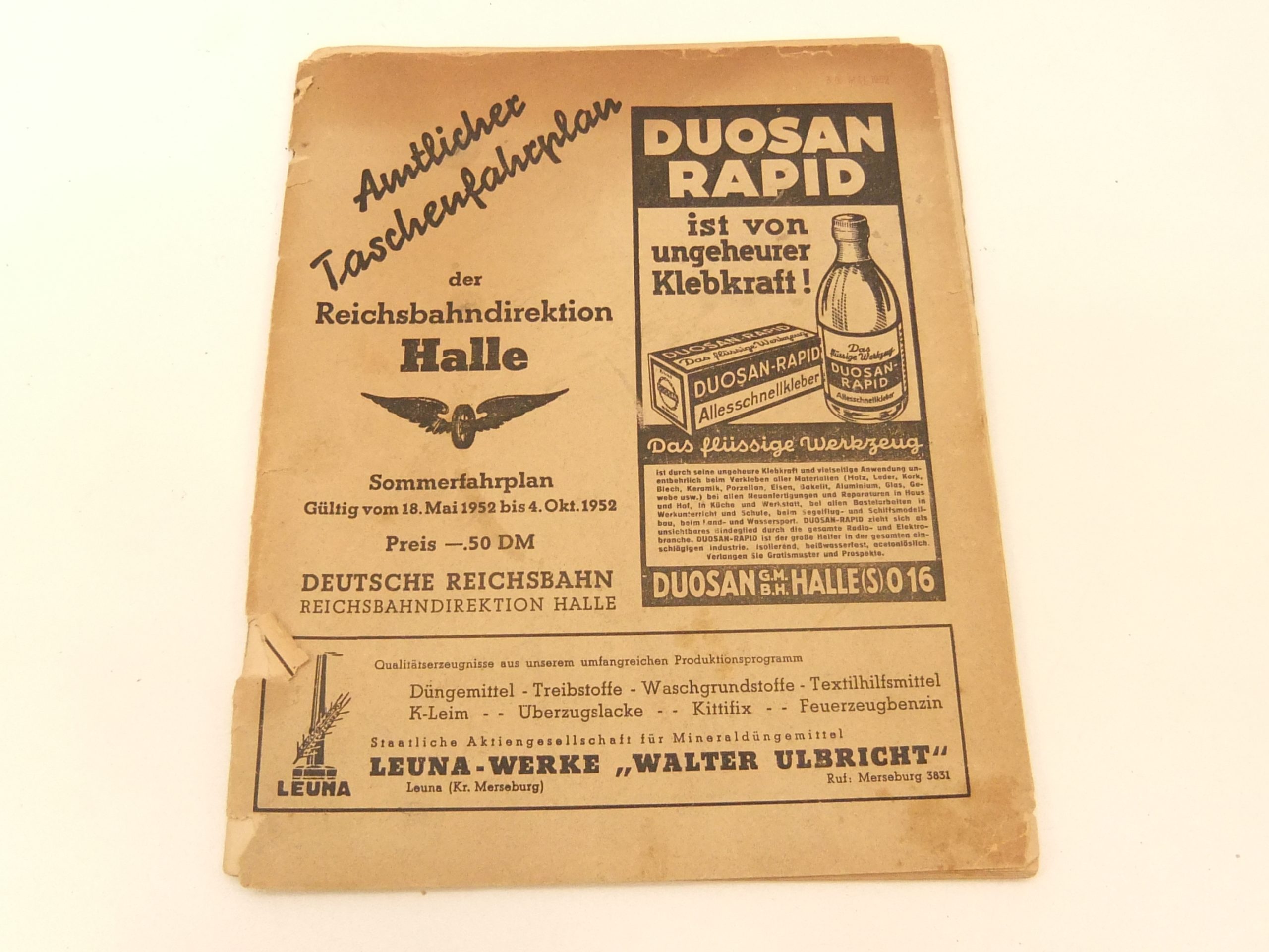 Kursbuch DR Rbd Halle Sommerfahrplan 1952