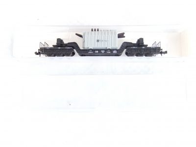 Minitrix 3298 N-Spur 6-achs. Tiefladewagen Gattung SSt mit Trafo (grau) ´Trafo Union´