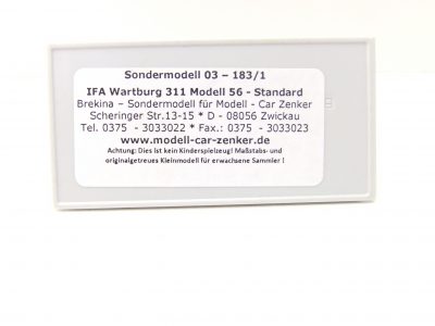 Zenker/Brekina 03-183/1 HO PKW  Wartburg 311 Modell56 – Bild 2