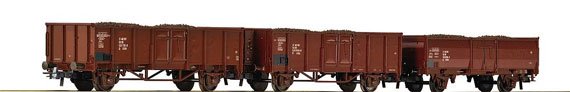 Roco 66043 HO 3-tlg.Set 2-achs. Om- Wagen mit Echtkohlebeladung